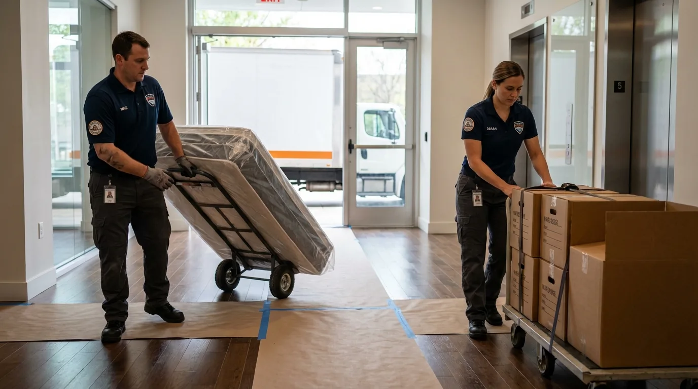 Professional apartment movers loading elevator in Manahawkin, NJ